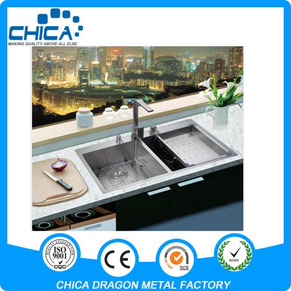 hotel restaurant kitchenware european style double bowl kitchen sink with drainer