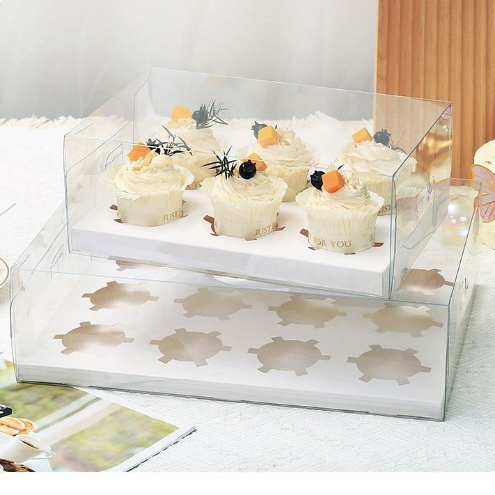 12 Holes Transparent Cupcake Box Kraft Paper Cake Box/Container for Regular Supply