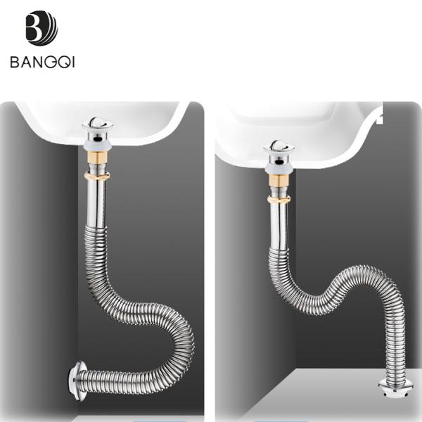 304 Stainless Steel Corrugated Pipe Sink Dish Basin PVC Strainer for Bathroom Drainage Use
