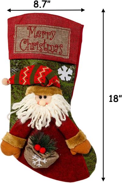 3PCS 18 Christmas Stocking Classic Large Stockings Santa, Snowman, Reindeer Xmas Character for Family Holiday Christmas