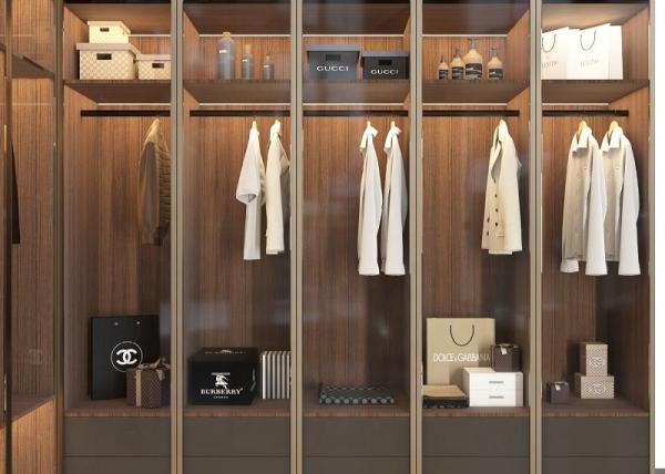 Single Sided Aluminum Profile Walk In Closet With Glass Doors Storage Systems