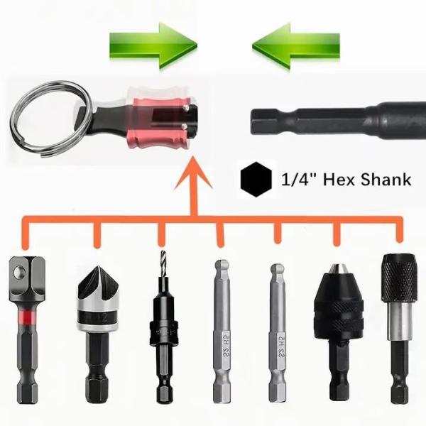Black Oxide Finish 6pcs Quick Release 1/4 Inch Hex Shank Screw Driver Bit Holder Keychain