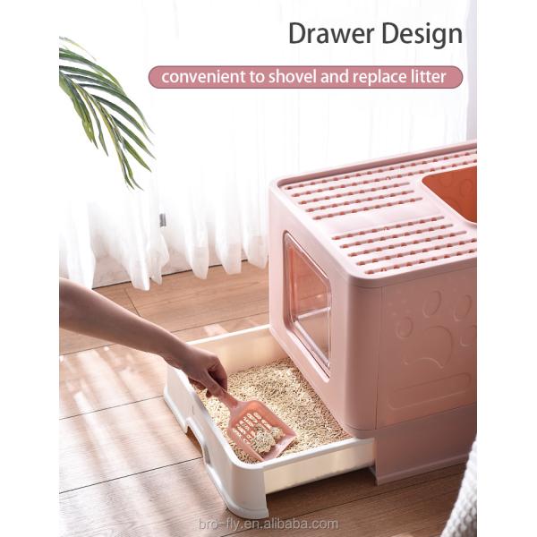 Foldable Large Cat Litter Box Plastic Rectangular Closed For Cats in Pink/Blue/Grey
