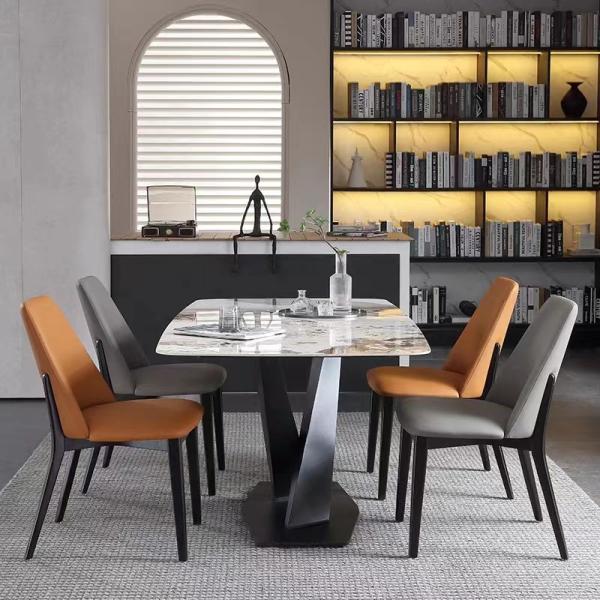 Extendable Back Italian Style Dining Chairs Wood Frame Unique Design  Leather