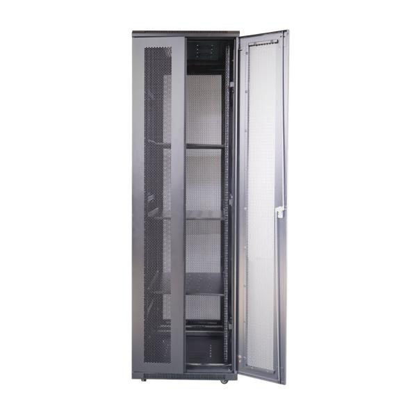 19 pouces 42U 600x800mm Centre de données à double ventilation Racks serveur avec serrure de poignée RAL9004 Armoires de serveur noir porte d'entrée en forme d'arc
