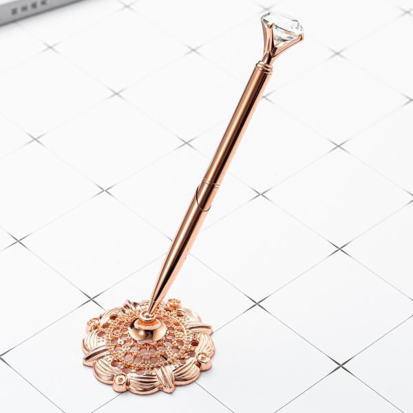 Diamond Table Stand Swivel Ball Pen Hotel Reception Rose Gold Silver Table Ball Pen