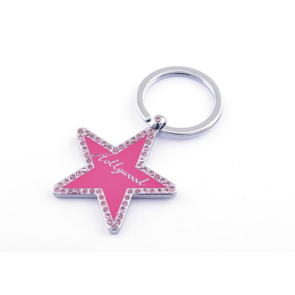 Star Engraved Metal Keychains Engraved Metal Keyrings With Small Diamond