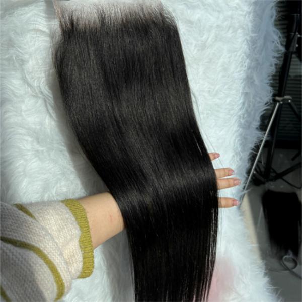 Linha de cabelo pré-cortada Suíça HD 5x5 Fechamento de renda Cabelo humano reto