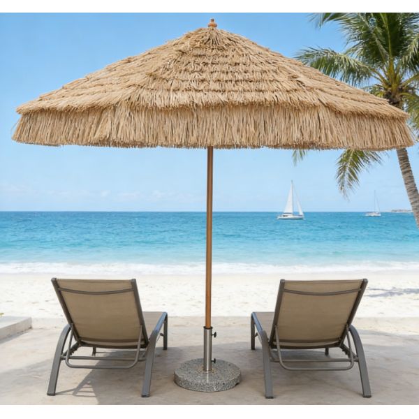 Boho Decorative 2.5m Thatched Umbrella with Tassels for Tropical Beach Bar Poolside