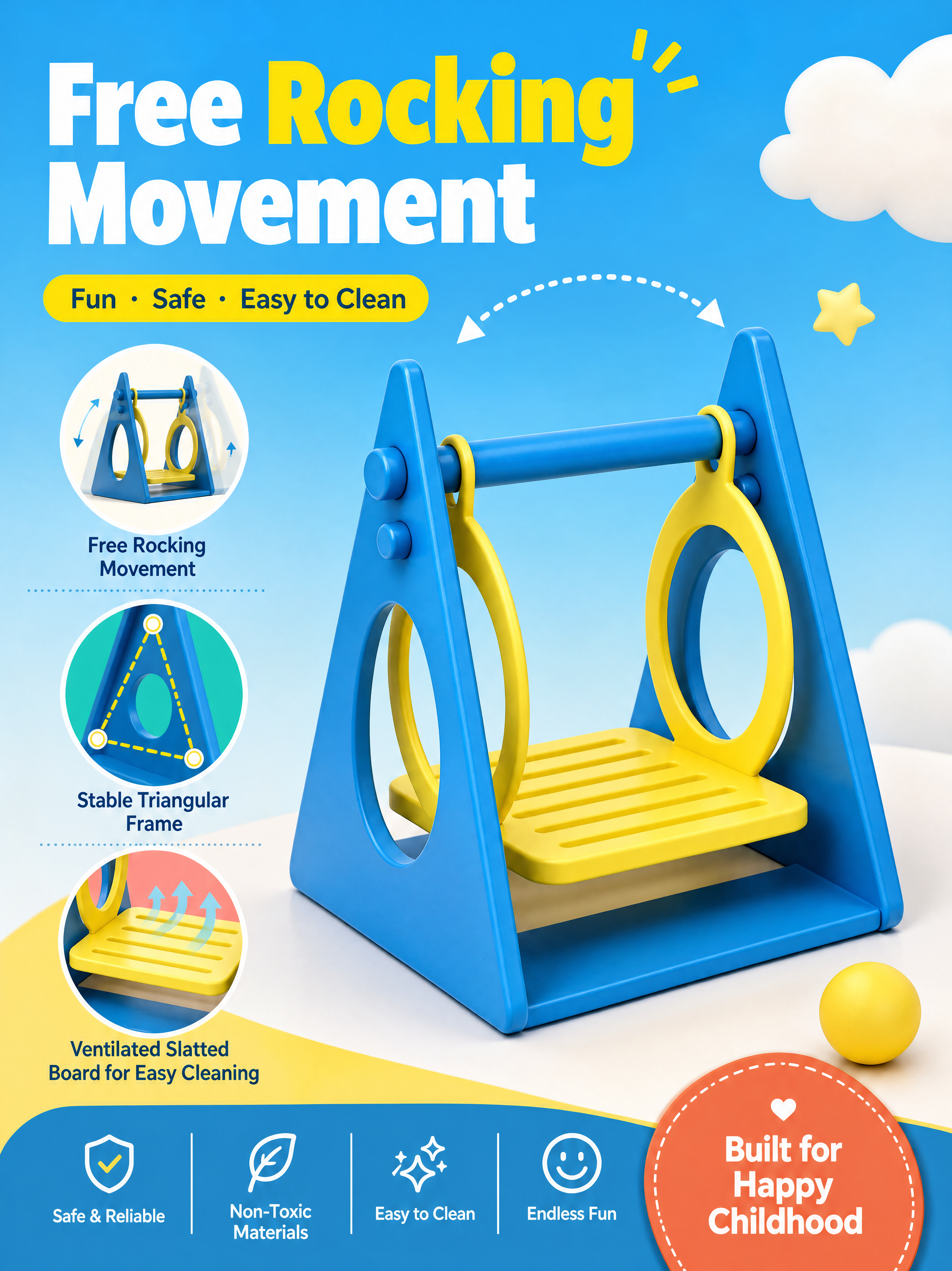 Colorful Blue-Yellow Hamster Hanging Swing Toy, 3D printed Pet Accessories Interactive Play Toy for Small Pets