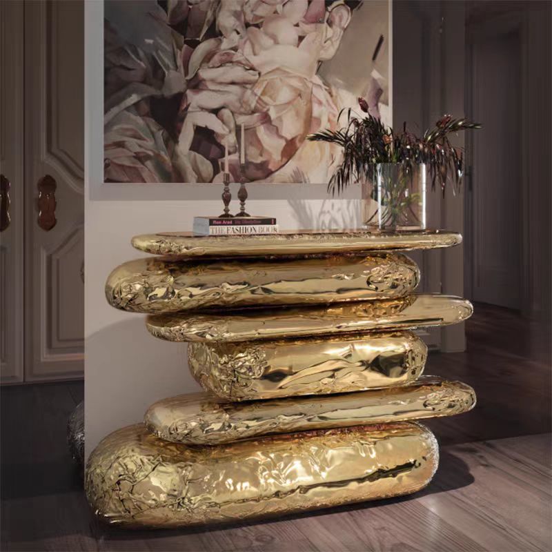 Stacked Golden Hammered Texture Stainless Steel Art Ornaments Modern Home Decor Sculptures