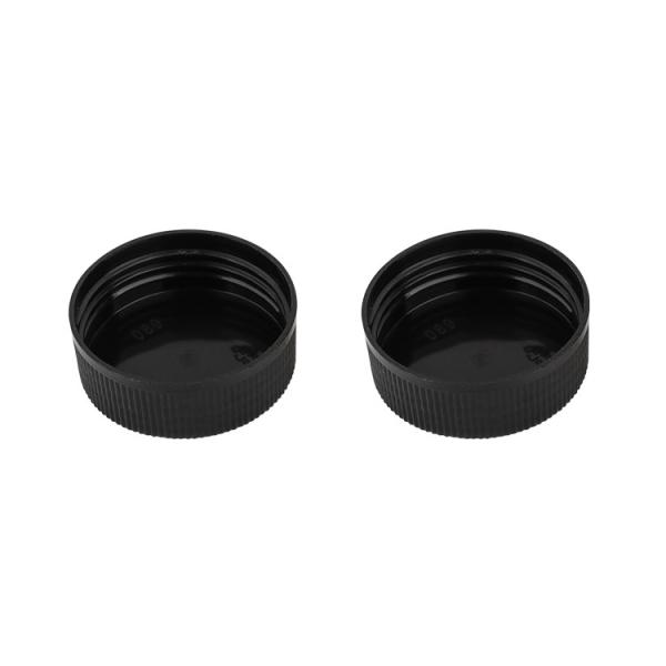 32/400 Black Ribbed Plastic Screw On Cap Sealed Rotating Cap For Cosmetic Packaging