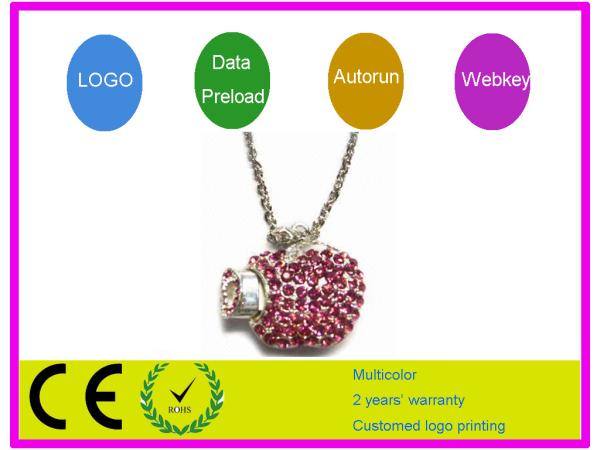 128MB, 2GB, 4GB, memoria USB brillante AT-302D de la joyería 6GB con el collar