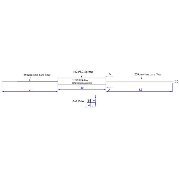 1x2 Mini Type PLC Fiber Optic Splitter with Stainless Steel Tube for Single Mode Applications