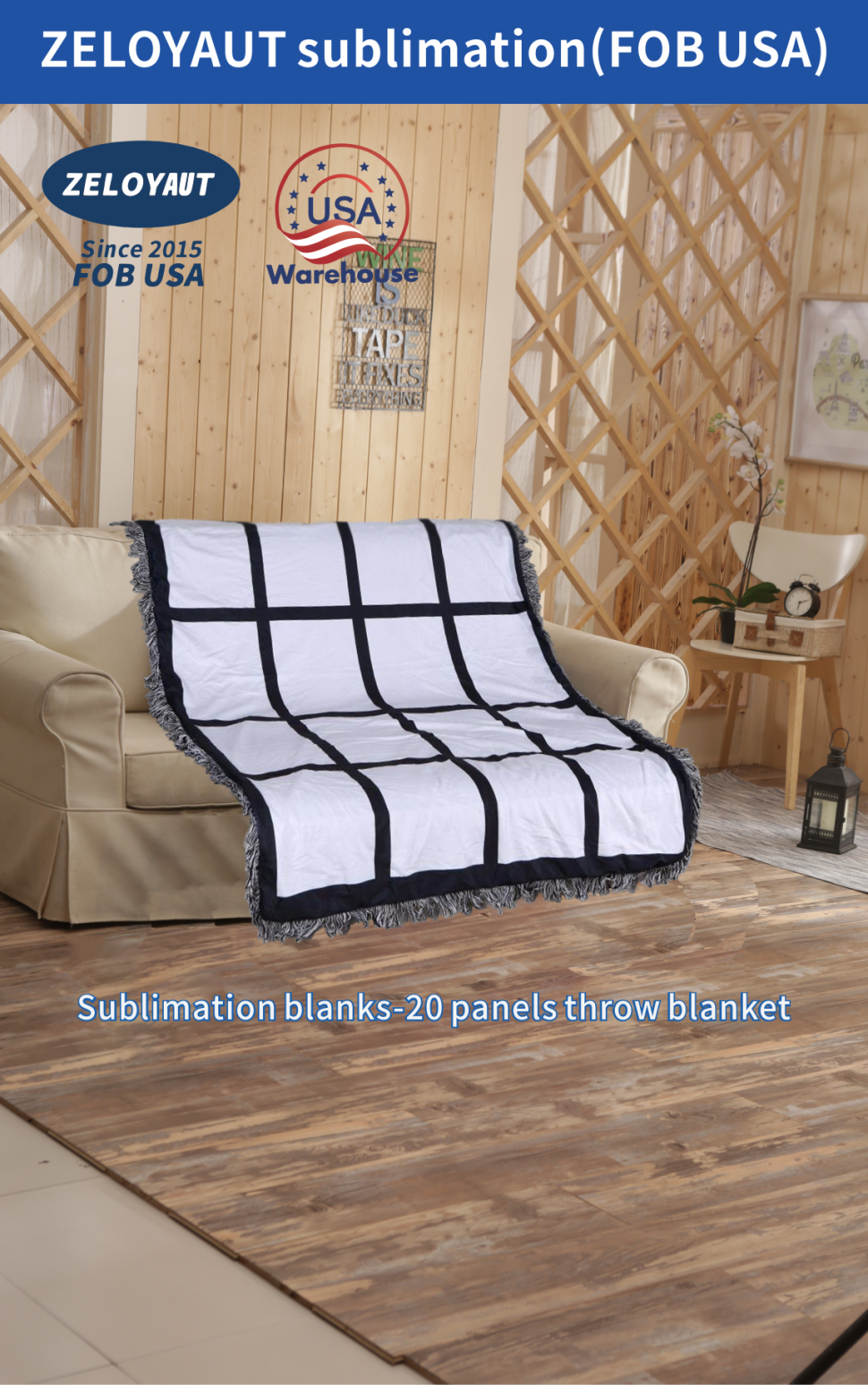 40*60inch Personalized Velvet Throw Blanket 20-Panel Sublimation Blanket Blanks Knitted Plain Printed US Warehouse Available