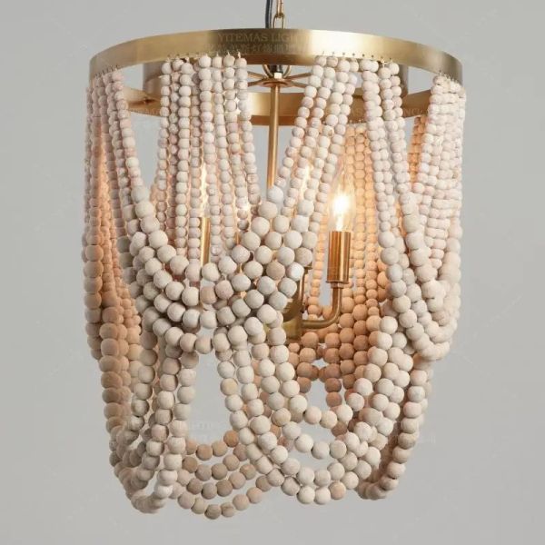 Gold Chandelier Wooden Beaded Lighting Fixture Fringe Hanging Light Silas Chandelier (WH-AP-652)