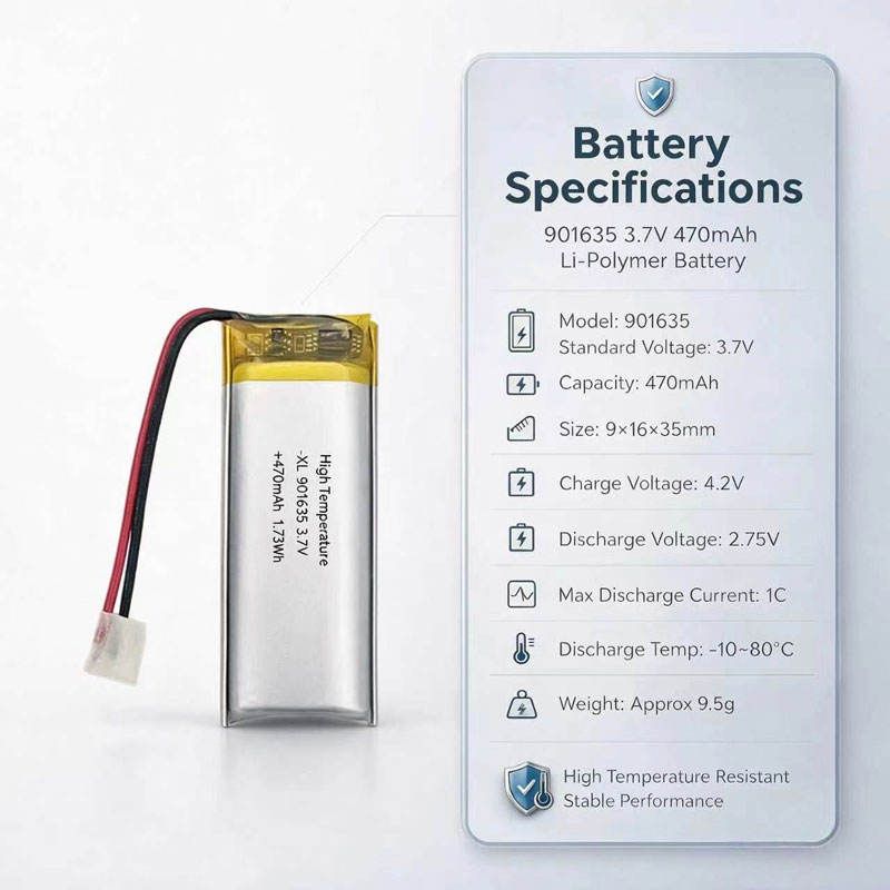 3.7V 470mAh 901635 High Temp Resistant Soft Pack Li-po Battery Safe Rechargeable Cell for IoT Smart Sensor Mini Tracker