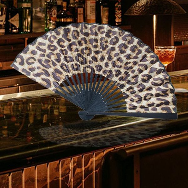 Portable Leopard Print Hand Fan 23Cm Elegant Bamboo Hand Fan Bamboo Fan Custom