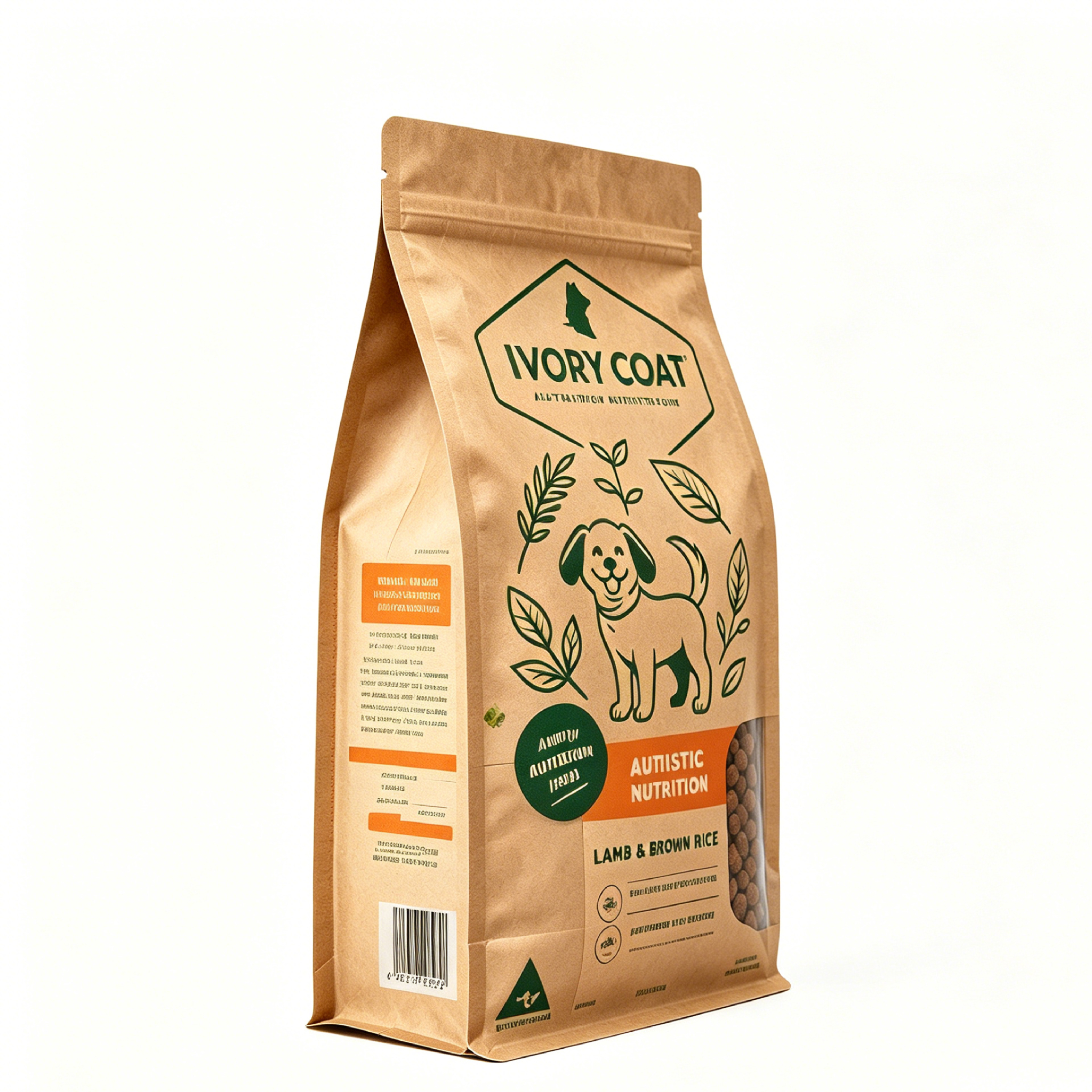 Compostable Kraft Paper Pet Food Pouch with Window - Sustainable Stand-Up Bag With Clear Window for Natural Kibble & Treats