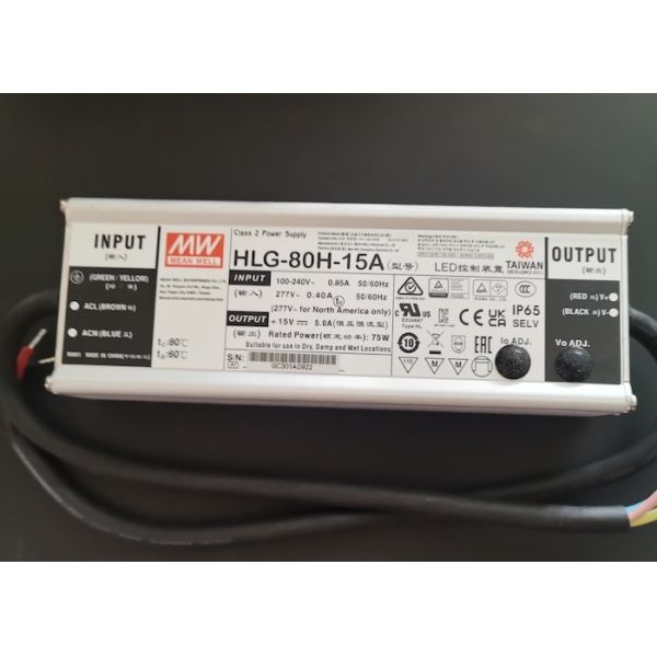 MEAN WELL HLG-80H-15A 75W 15V 5A IP65 LED Driver Constant Voltage and Constant Current LED Power Supply