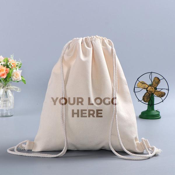 School Bag Trolley Cotton Drawstring Backpack with Custom Logo Printing and Branding