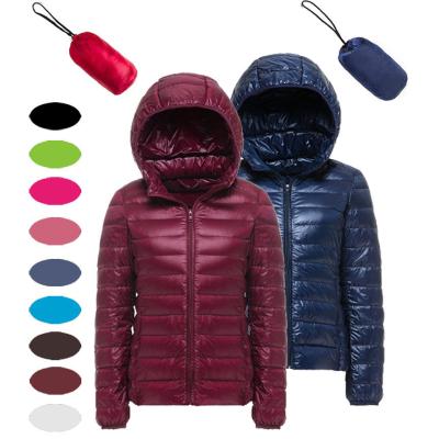 Custom high quality stand collar ultralight foldable 90% duck down women jacket
