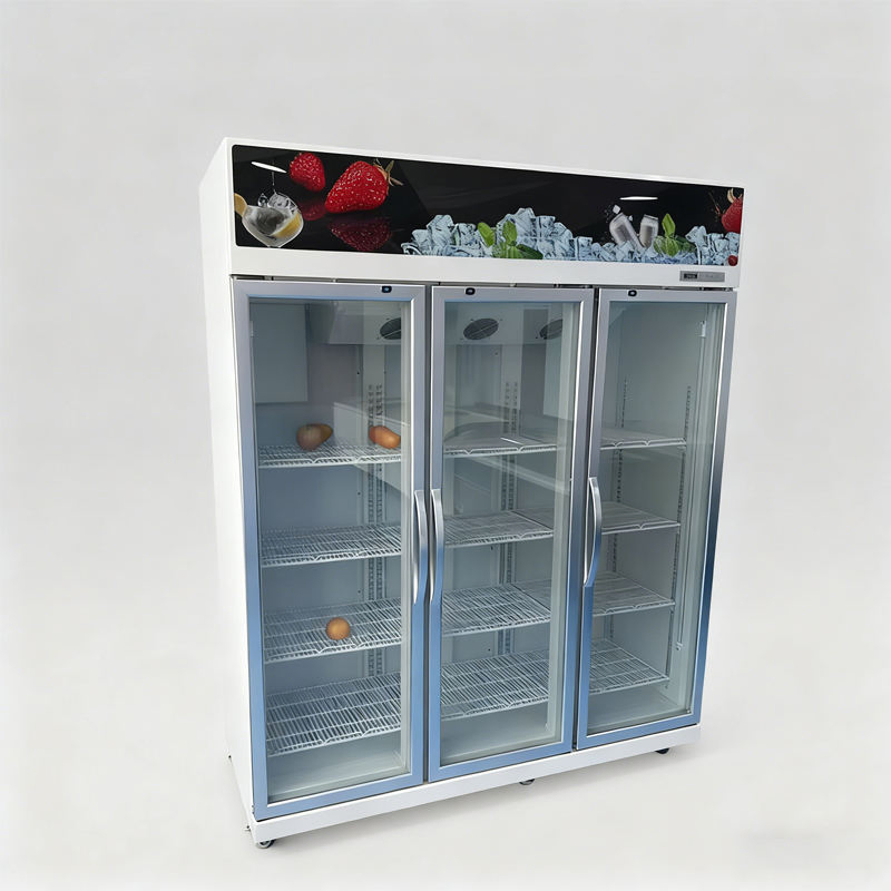 1100L Three Door Display Fridge 340W Refrigerated Beverage Display Case With LED High Lumen Spotlight