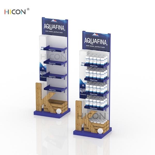 5-Tiers Blue White Metal Drinks Water Display Stand with Wood Box