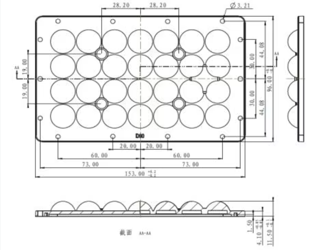 Factory Custom 60 Degree LED Lens Array for 3030/5050/7070 LED Modules – Optical Grade PC/PMMA High Efficiency Lens