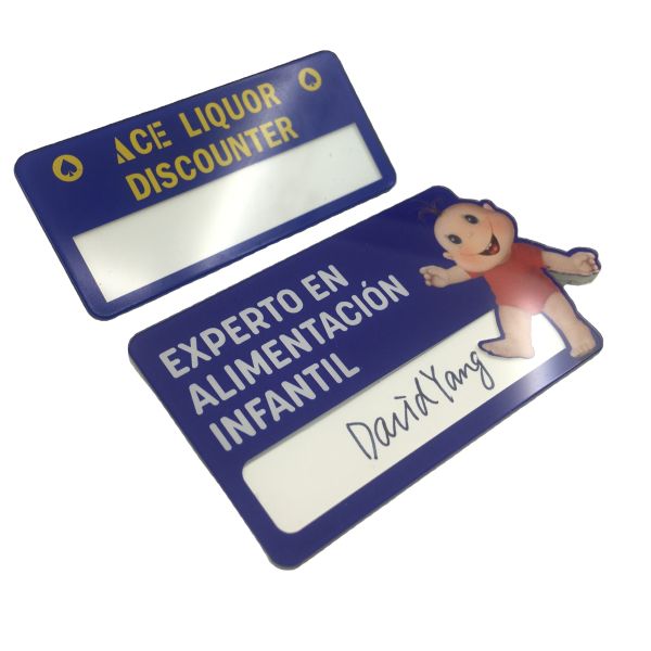 Custom Printed Window PVC Acrylic Reusable Name Badges With Pin And Magnetic Back For Staff