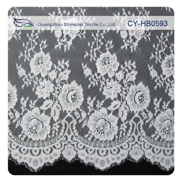 Chantily Nylon Lace Fabric For Wedding Dresses , Scalloped Floral Lace Fabric