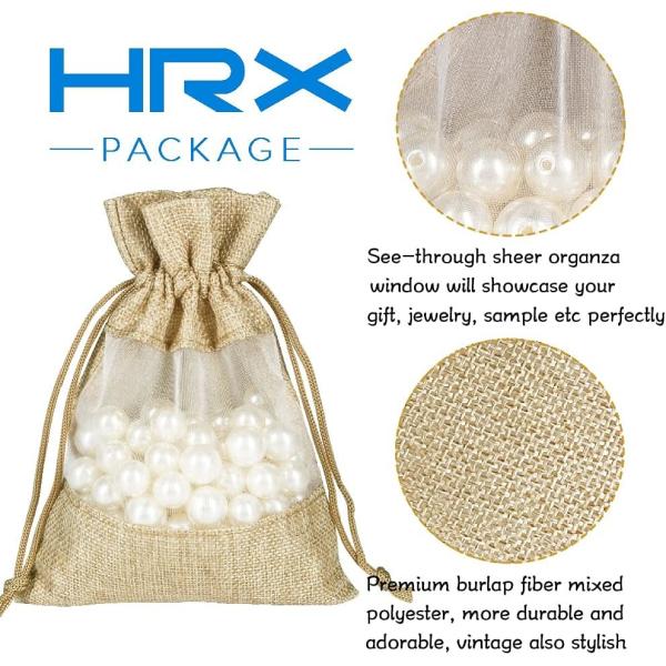 Lightweight Durable Burlap Sheer Bags  Drawstring Gift Bag Jewelry Pouches for Candy Wedding Party Favor