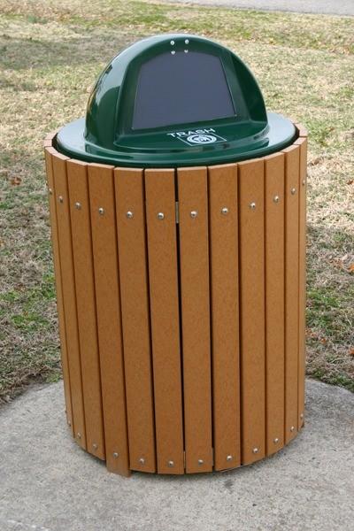 33 Gallon Round Recycled Plastic Trash Receptacle with Rain Cap