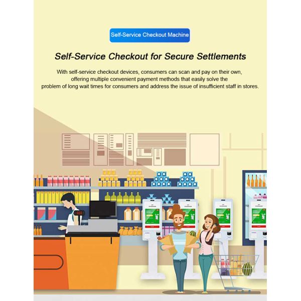 27 inch Indoor Checkout Self Service POS Kiosk With RFID IC Card-reader Kiosk  Camera Microphone