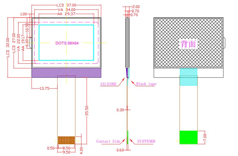 Подгоняйте модуль LCD COG 98 64 точек позитва не нормальный Mono