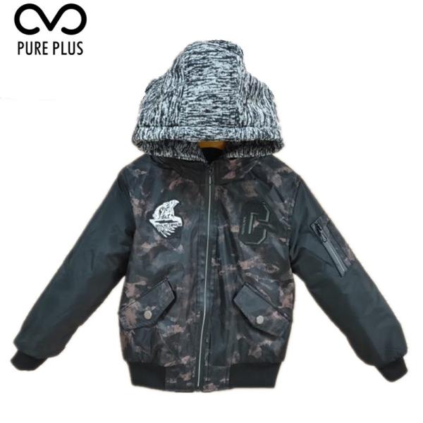 Soft Kids Winter Down Jacket , Kids Black Bomber Jacket Detachable Fleece Hoody