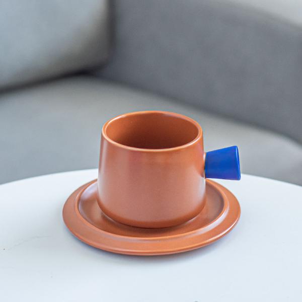 320 мл объемная фарфоровая чайная кружка керамическая чашка для кофе и тарелка набор Klein синие чашки