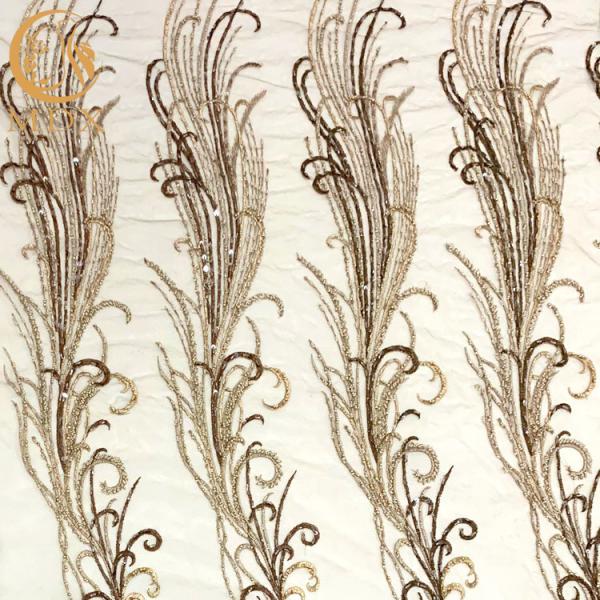 3D Embroidered Bridal Beaded Lace Fabric 140Cm Width For Women Wear