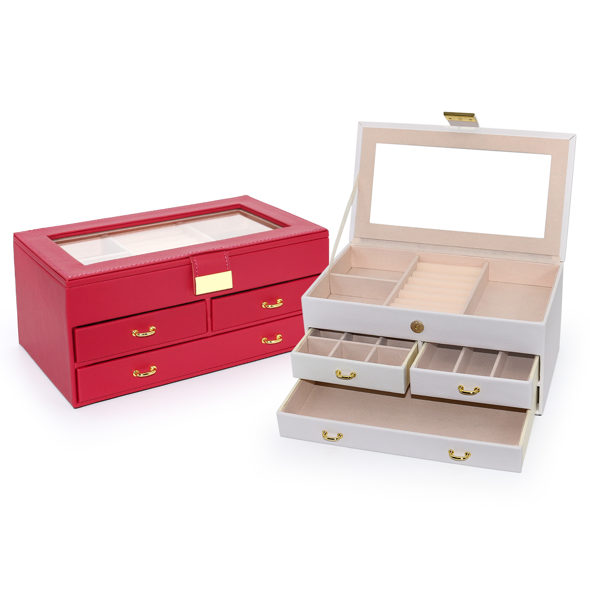 Luxury PU Leather Jewelry Box Organizer Custom Logo Transparent Cover 265x150x120mm