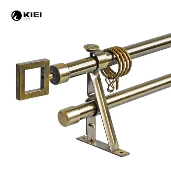 Classic Double Pipe Curtain Rods Antique Brass Color For Home Decoration