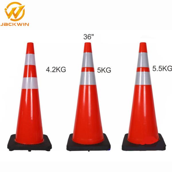 28 Inch Orange Pvc Traffic Safety Cones With Reflective Collar , Flexible Rubber Base