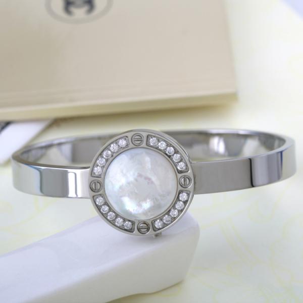 Stainless Steel Bracelet with White Shell, Diamond Cuff Bangle, Silver , gold color women bangle