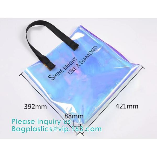 Neon Rainbow Hologram PVC Tote Bag custom holographic handbag PVC handle beach bag,Cosmetic Makeup Travel Pouch,Zipper