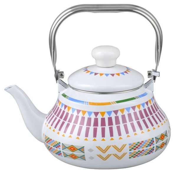 Enamel Pear Shape Tea Kettle Custom Decal Sports Theme Combining Aesthetic and Practical Features