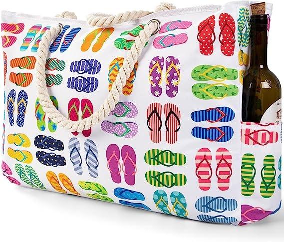 Beach Bag for Women - Large Beach Tote Bag, Waterproof Sandproof Beach Bag with Zipper, Large Swim Pool Beach Tote