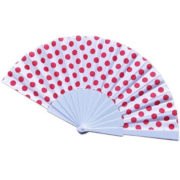 Portable Custom Promotional Polka Dot Hand Fans Folding Plastic Ribs Hand Held Fan