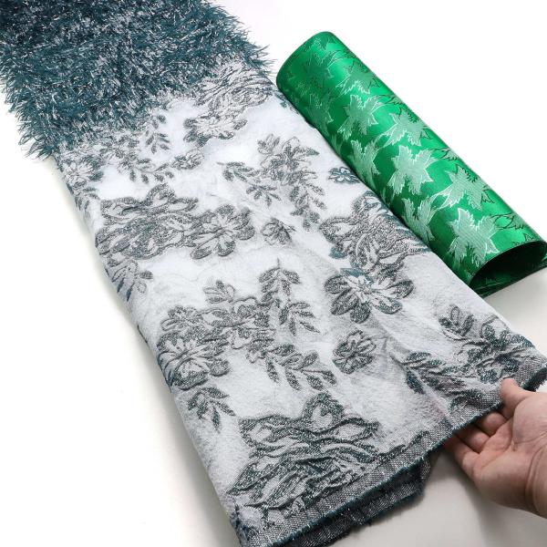Latest Design Brocade Jacquard Lace Fabric With Feather  Nigeria Lace Fabric For Party Dress