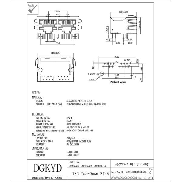 KRJ -5921S8P8C12E457NL 2 Port RJ45 Interface Jack Network Connector RJ45 Modular Jack