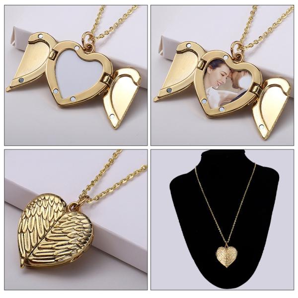 Custom Sublimation Angel Wings Heart Locket Pendant Necklace Personalized Locket Necklace