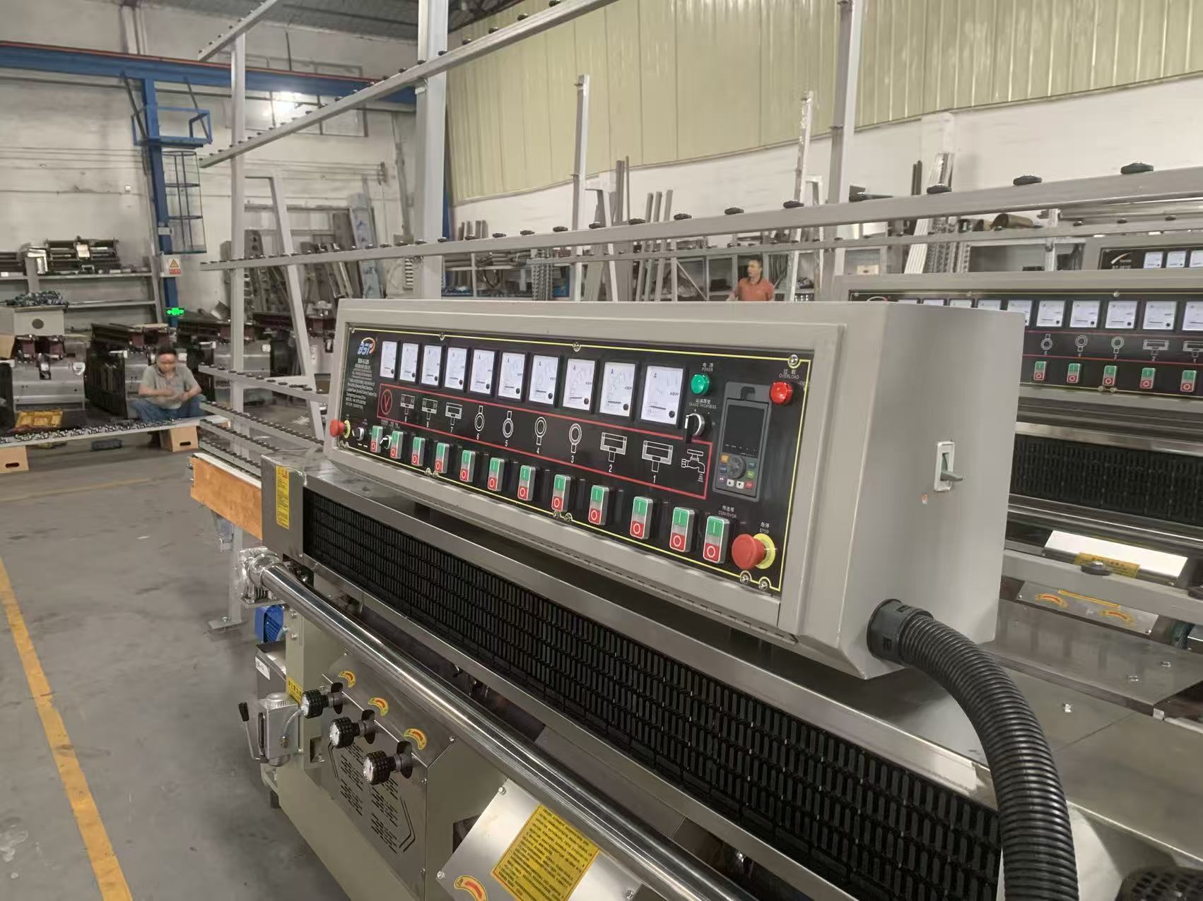 3-20mm Glass Straight Line Edging Machine , 9 Wheels Glass Processing Machine